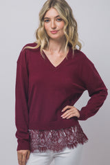 LACE BOTTOM V-NECK SWEATER
