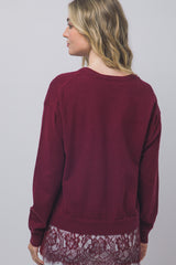 LACE BOTTOM V-NECK SWEATER