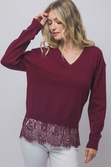 LACE BOTTOM V-NECK SWEATER