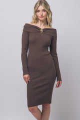 OFF SHOULDER RIBBED SWEATER DRESS