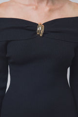 OFF SHOULDER RIBBED SWEATER DRESS