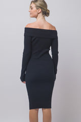 OFF SHOULDER RIBBED SWEATER DRESS