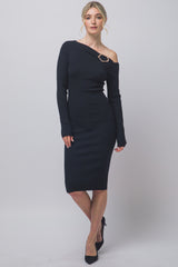 OFF SHOULDER RIBBED KNIT DRESS