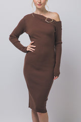 OFF SHOULDER RIBBED KNIT DRESS