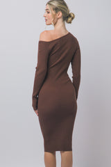 OFF SHOULDER RIBBED KNIT DRESS