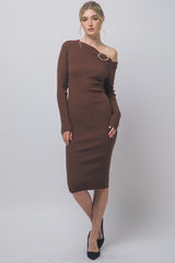 OFF SHOULDER RIBBED KNIT DRESS