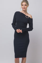 OFF SHOULDER RIBBED KNIT DRESS
