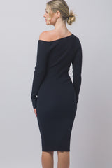 OFF SHOULDER RIBBED KNIT DRESS