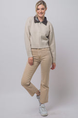 PU COLLAR ZIP CARDIGAN