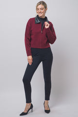 PU COLLAR ZIP CARDIGAN