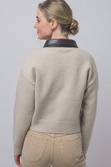 PU COLLAR ZIP CARDIGAN