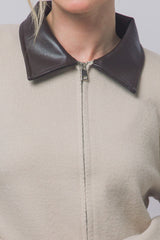 PU COLLAR ZIP CARDIGAN