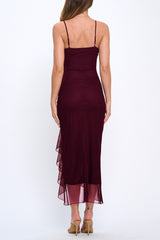 NIKKI - SOLID RUFFLE MESH DRESS