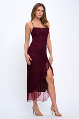 NIKKI - SOLID RUFFLE MESH DRESS