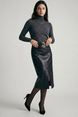 PU MIDI SKIRT WITH BELT