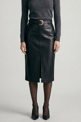PU MIDI SKIRT WITH BELT
