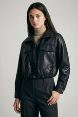 PU FUNNEL NECK POCKET JACKET