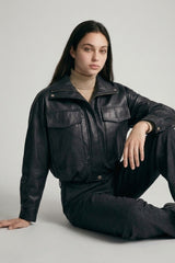PU FUNNEL NECK POCKET JACKET