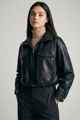 PU FUNNEL NECK POCKET JACKET