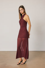 MERLOT - CROSS HALTER MIDI DRESS