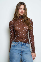 MESH POLKA DOT MOCK TOP