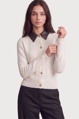 PU COLLAR CARDIGAN