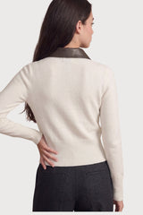 PU COLLAR CARDIGAN