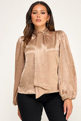 TEXTURED TIE NECK BLOUSE