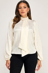 TEXTURED TIE NECK BLOUSE