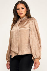 TEXTURED TIE NECK BLOUSE