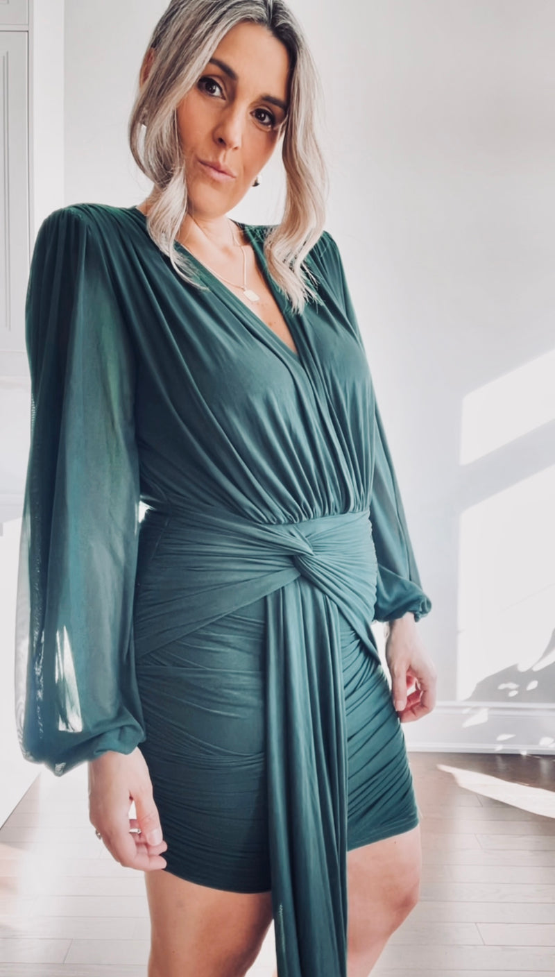BELLE - LONG SLEEVE SCARF MESH DRESS