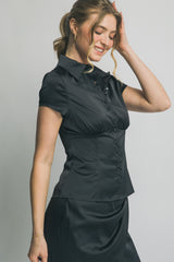 SHORT SLEEVE SATIN TOP