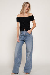OFF SHOULDER RIBBED KNIT TOP