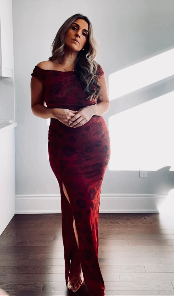PORTO - BORDEAU PRINT MESH DRESS
