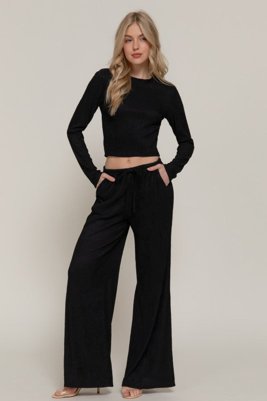 KATE - CRINKLE KNIT WIDE PANT