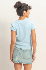 SHORT SLEEVE BUTTON CARDIGAN TOP