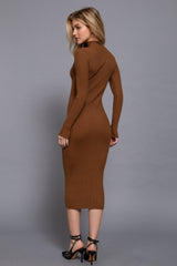 HI NECK RIBBED SWEATER DRESS