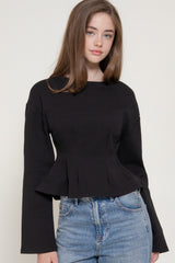 CREW PEPLUM KNIT TOP