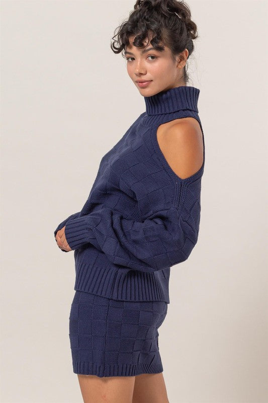 CARA - BASKETWEAVE OPEN SHOULDER SWEATER