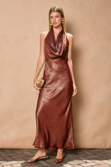SUNSET - METALLIC HALTER MAXI DRESS