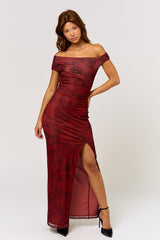 PORTO - BORDEAU PRINT MESH DRESS