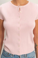SHORT SLEEVE BUTTON CARDIGAN TOP