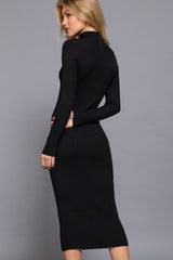HI NECK RIBBED SWEATER DRESS