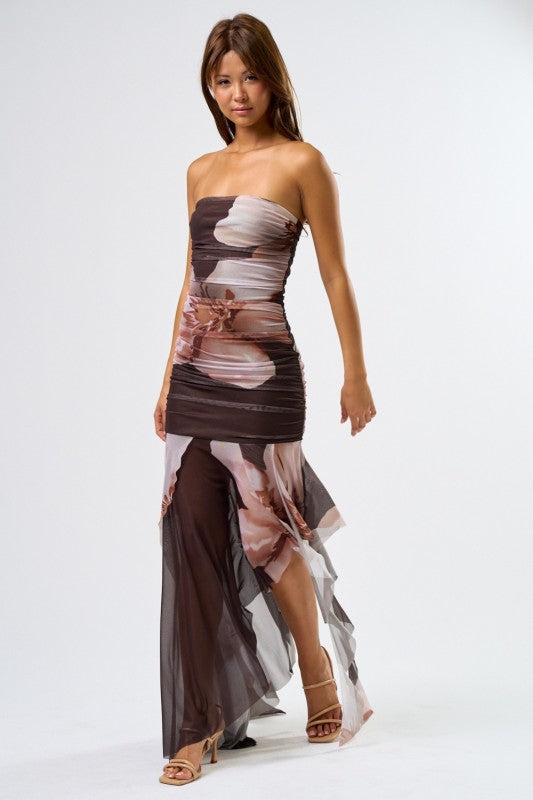 NICOLE - TUBE FLORAL MESH DRESS