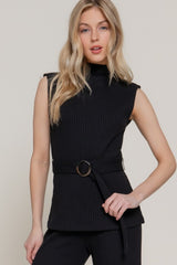 RIBBED SLEEVELESS MOCK TNECK TANK
