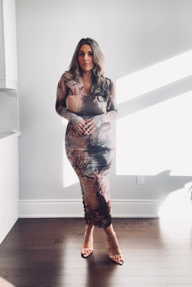 MABLE - LONG SLEEVE MARBLE MESH DRESS