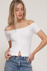 OFF SHOULDER RIBBED KNIT TOP
