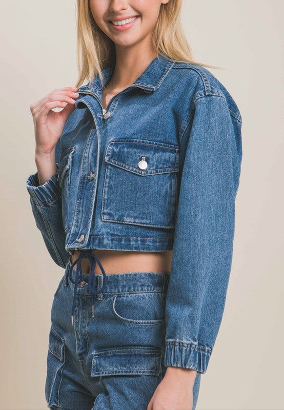 CROP DENIM POCKET JACKET