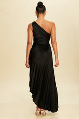 PEARL - METALLIC ONE SHOULDER PLEAT DRESS