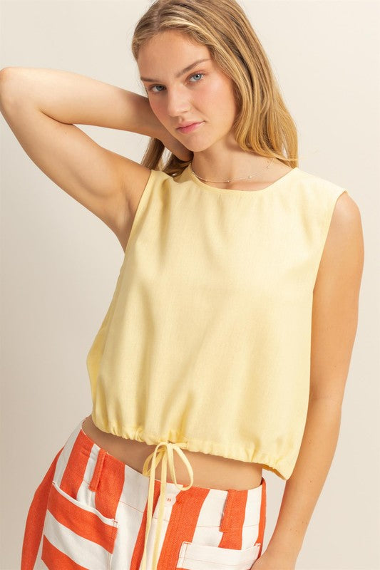 DRAWSTRING LINEN BLEND TOP